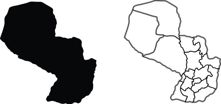 map of paraguay set. black silhouette. flat.  laser cut. circuit vinyl cut. commercial use
