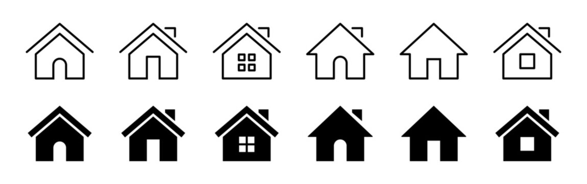 Home house icon set, Real estate, residential property, housing icons in outline and solid for and UI design, Vector illustration