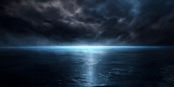 Dramatic Storm Clouds Over the Sea with Dark Ocean Waves, Moody Sky, and Distant Horizon at Sunset