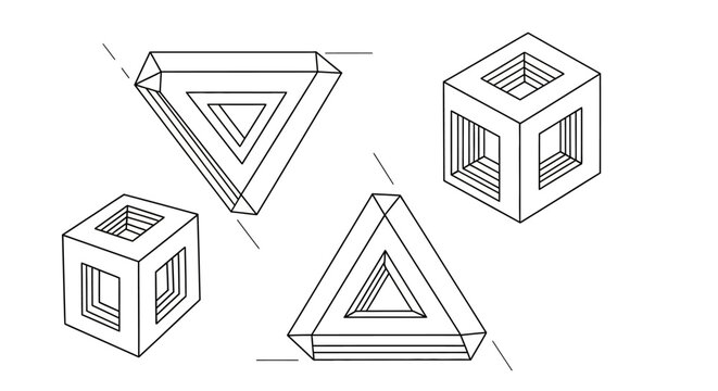 Impossible Geometry Shapes: Triangle, Cube, Optical Illusion Drawing