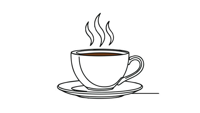 Simple Line Drawing of Hot Coffee Cup with Steam.
