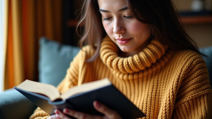Obraz premium Home ar people season iteration and leisure concept close up of woman in warm sweater
