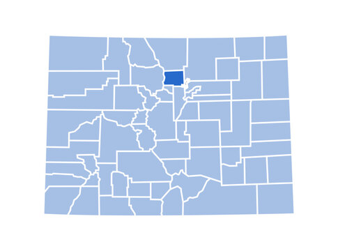 Boulder County highlighted in blue on Colorado state map with blue theme
