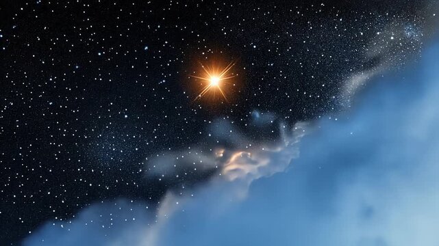 Stunning cosmic view of stars and glowing sun over earth horizon in space