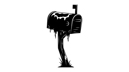Creepy Mailbox Silhouette: A silhouette of a spooky, weathered mailbox stands ominously on a dark, overgrown lawn, evoking a sense of mystery and forgotten correspondence. © Hasem