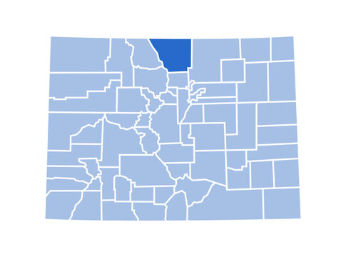 Larimer County highlighted in blue on Colorado state map with blue theme