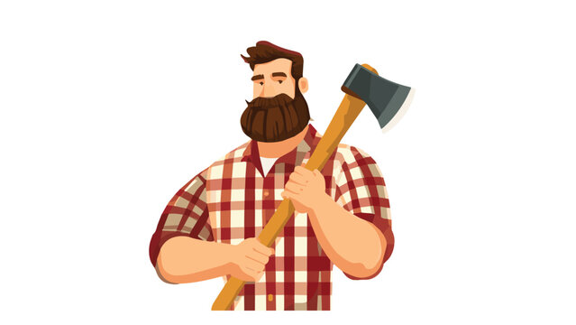 Bearded Man Holding Axe in Casual Clothing.