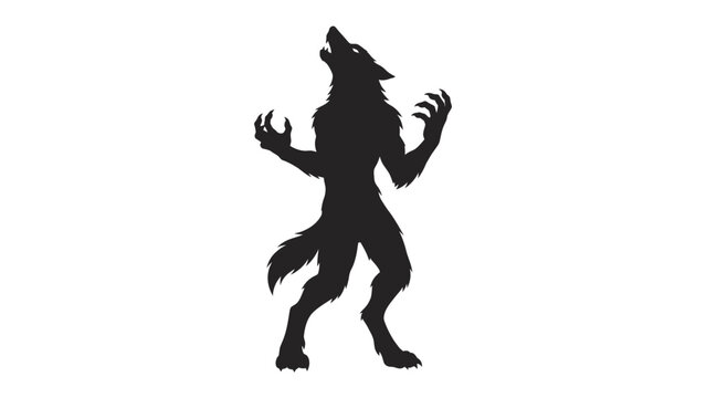 Werewolf Silhouette Howl: A striking black silhouette of a werewolf mid-howl, with claws extended and body tensed, captures the primal energy of the mythical creature.