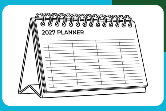 Illustration of a 2027 planner calendar with blank lined pages  desk organizer