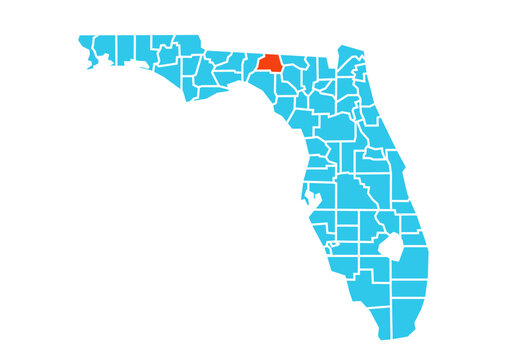 Madison County highlighted in orange on Florida state map with blue theme