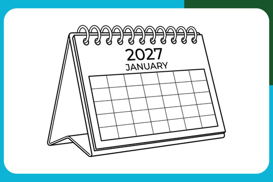 January 2027 calendar desk planner with spiral binding and grid layout