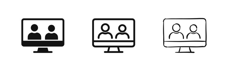 Fototapeta premium Video Conference Call on Computer Monitor Icon Set