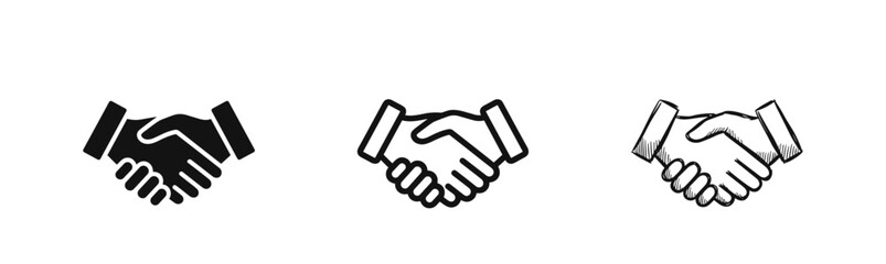 Set of handshake icons in solid, line, and hand-drawn sketch style © drawing lines
