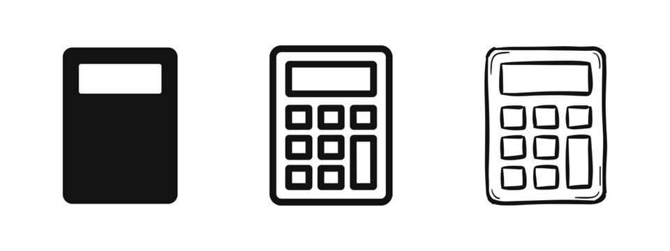 Set of calculator icons in glyph, outline, and sketch style