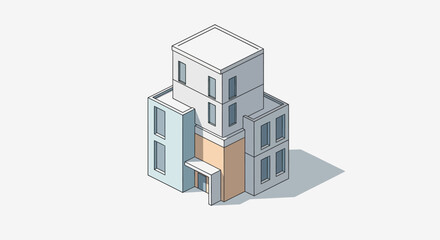 Fototapeta premium Modern Isometric Building Design, Minimalist Architecture Illustration