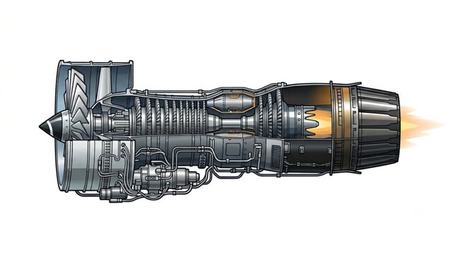 Jet Engine Cross Section Gas Turbine Vector Illustration