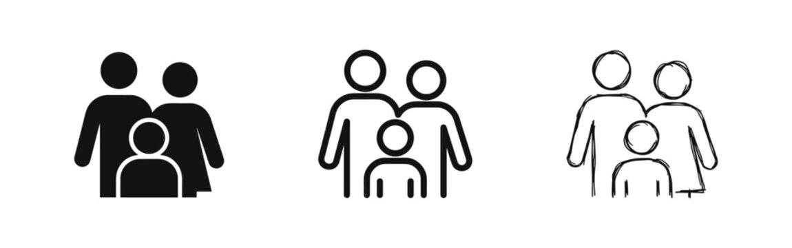 Family icon set, mother father and child, parenthood and love symbols