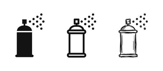Spray paint can icon set, graffiti art tool symbol © drawing lines