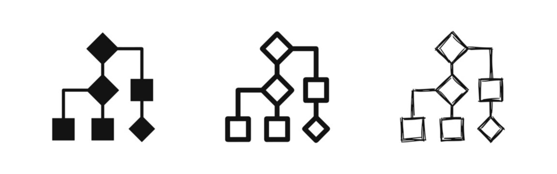Flowchart and hierarchy process icon set, decision tree and diagram symbols