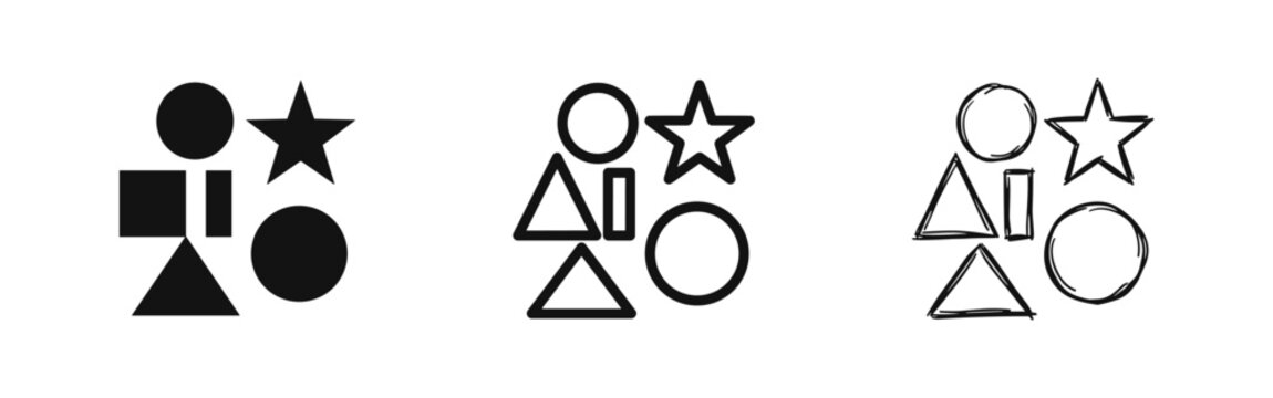 Geometric shapes icon set, circle square triangle star, abstract design elements