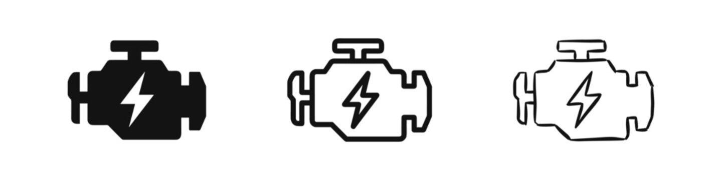 Electric Engine Icon Set in Solid, Outline, and Sketch Styles