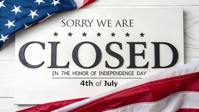 4th of July store closed sign, Independence Day business closure template, patriotic holiday closed announcement, fourth of july shop closure banner, office closed independence day notification