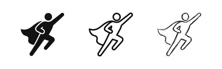 Superhero or power icon set in different artistic styles © drawing lines