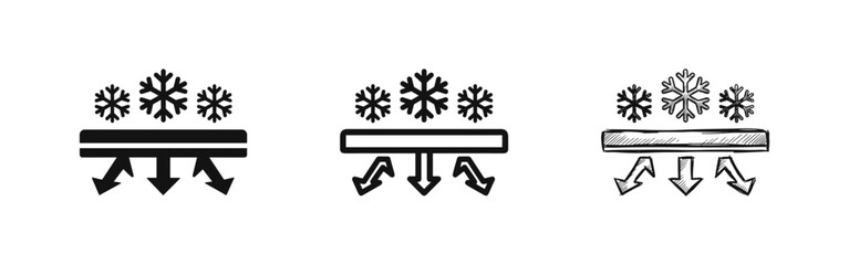 Freezing or cold temperature icon set, triple snowflake symbols © drawing lines