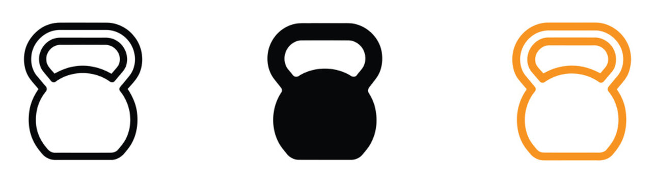 Set of kettlebell gym equipment icons in solid, outline, and sketch styles. Kettlebell weight for fitness training Glyph and solid icon set - Icon vector - Editable line icons. Vector illustration