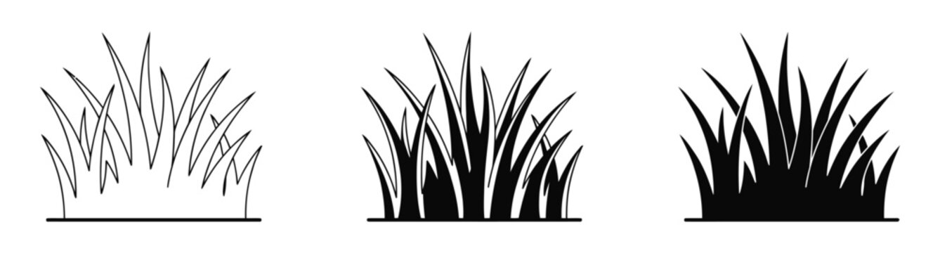 Grass icon. Multipurpose grass vector icon in outline, glyph, filled outline style. Three icon style variants in one pack. Easter spring grass Silhouette vector icon set. Easter vector icons on white 