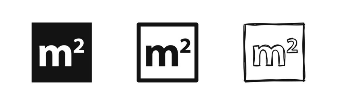 Set of square meters m2 icons, area and measurement symbols
