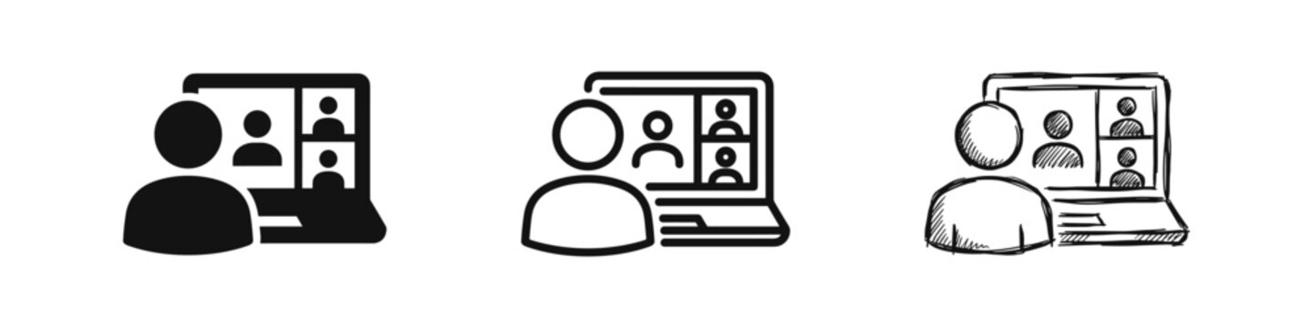 Online video meeting call icon set, remote working and communication symbols