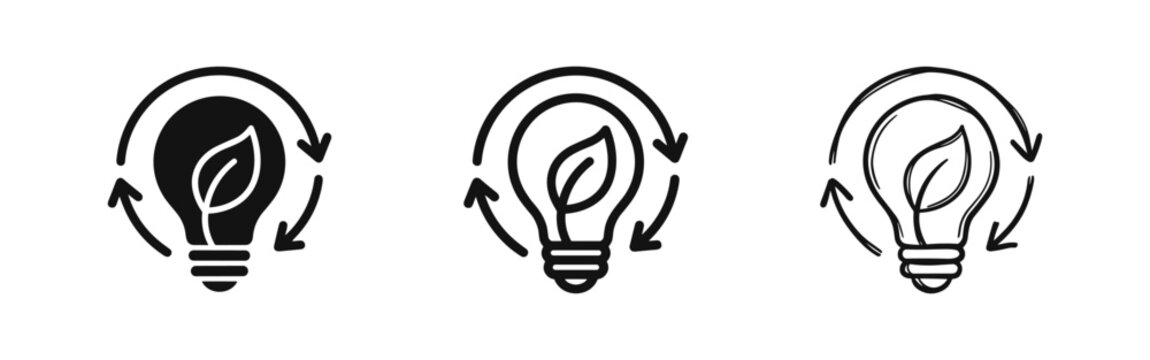 Eco friendly light bulb circular arrow icon set