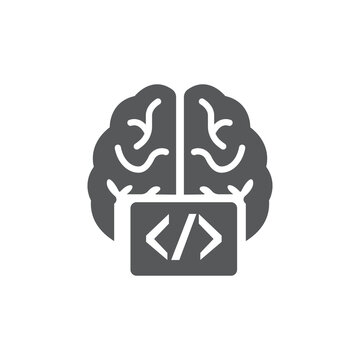 Brain icon with code brackets for smart programming