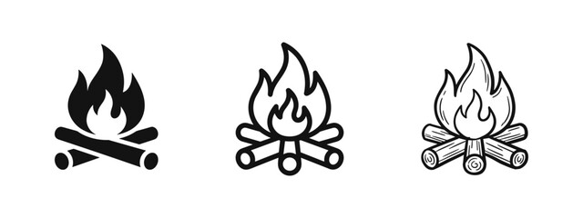 Fototapeta premium Campfire icon set, bonfire and wood logs symbols