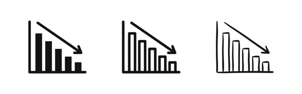 Decreasing financial graph icon set