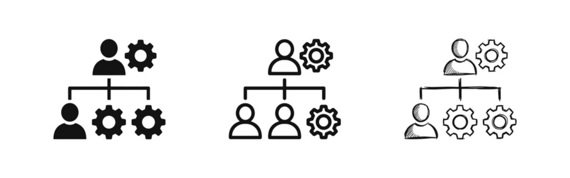 Operations Management and Business Process Icon, Worker with Gears, Technical Support and Engineering Concept