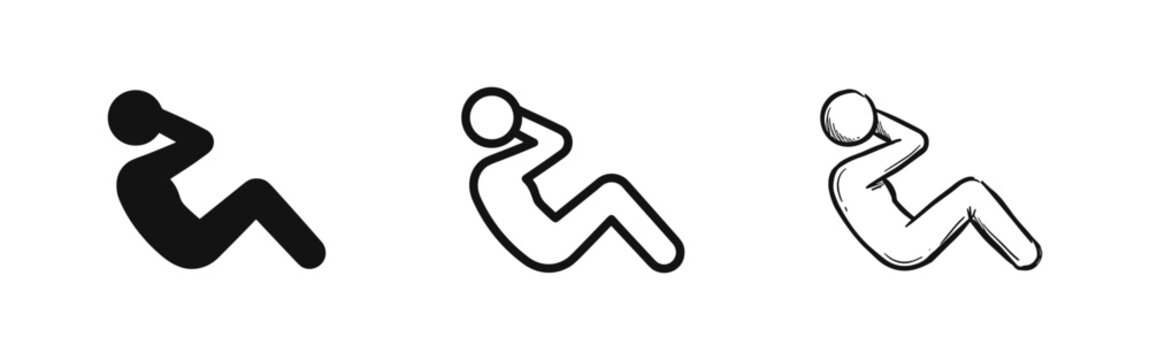 Sit-up exercise icon set in glyph, outline, and sketch styles
