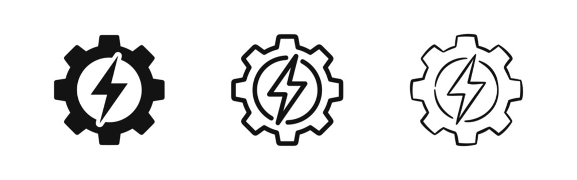 Energy efficiency and power gear icon set, industrial technology