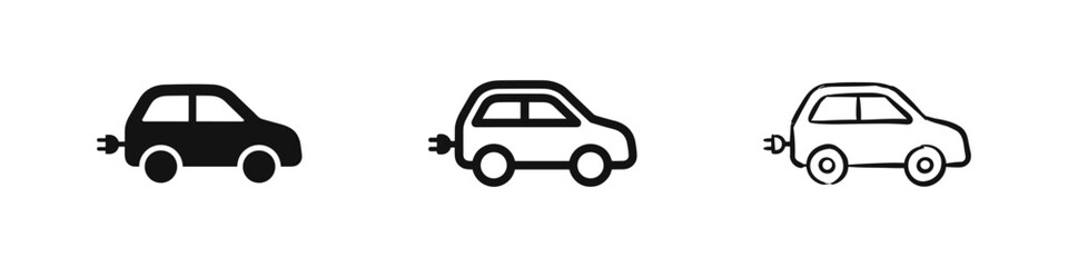 Naklejka premium Electric car icons set, eco vehicle symbols in hand drawn, solid and outline styles