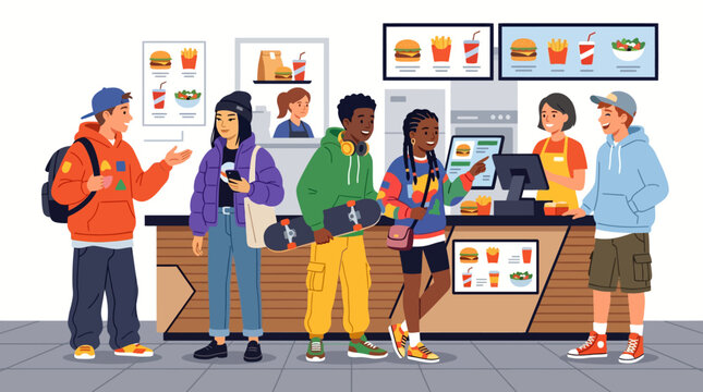 Diverse group of people ordering food.