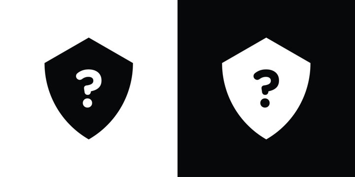 Shield interrogation icon flat design concept in black