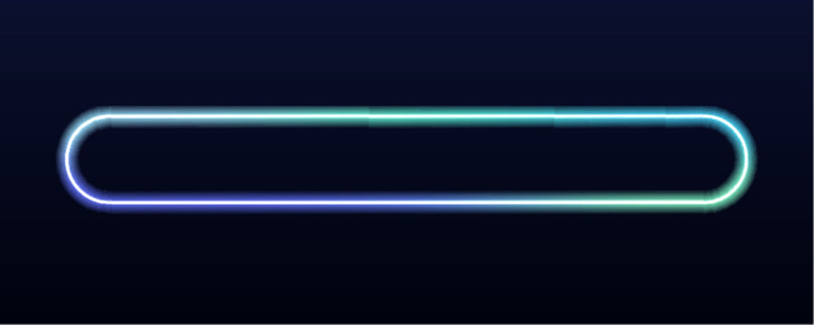 Glowing rectangular neon frame with transparent center for text placement. Smooth luminous outline creates modern design. Great for advertising templates.