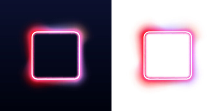 Glowing red neon square frame with radiant edges PNG. Futuristic border for banners and UI use. Minimal light shape with soft gradient glow.
