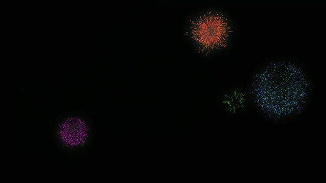 An animated fireworks | shining fireworks for celebration. colorfull glowing firework during new year's eve countdown festival in the sky display at night with colorful. Multicolored Isolated 4K HD