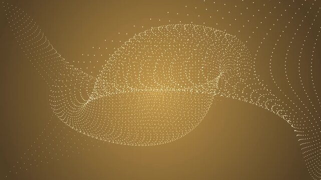 Abstract coffee gold gradient animation featuring glowing light dot particles with a bulging center formation, creating a smooth inflated wave effect.