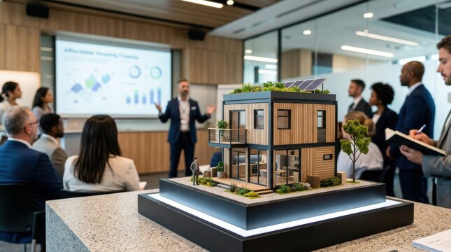 Real Estate Presentation and Architectural Model Showcase in Modern Office.