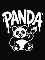 Playful panda cartoon character holding paintbrush with dripping paint text for creative design © SEA VIEW