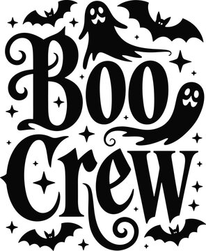 Halloween Boo Crew Graphic with Ghosts and Bats for Party Decor