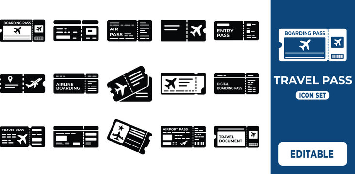 Airline Boarding Pass Ticket Icon Collection